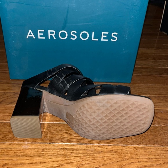 Aerosoles Black Leather Harley Heel Sandals Gladiator Straps Women’s Size 10 - Picture 7 of 8